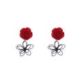 Elegant Vintage Red Rose Acrylic Flower Drop With Black Alloy Floral Charm New Chinese Style Women's Earrings view 5