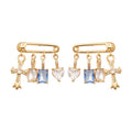Light Luxury Copper Stud Earrings With Zircon Cross Heart Geometric Pin Design view 5