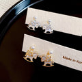 Gold Plated Silver Post Zircon Horse Faux Pearl Stud Earrings Light Luxury Zodiac Style view 4