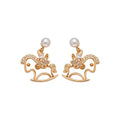 Gold Plated Silver Post Zircon Horse Faux Pearl Stud Earrings Light Luxury Zodiac Style view 5