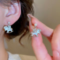 Gold Plated Silver Post Zircon Horse Faux Pearl Stud Earrings Light Luxury Zodiac Style view 3