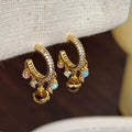 Copper Saturn Tassel Drop Earrings With Zircon Tiger Eye Stone Star Design view 1