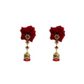 Vintage Red Fabric Flower Alloy Enamel Jhumka Beaded Drop Statement Women's Fashion Earrings view 5