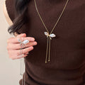 Korean Rhinestone Butterfly Faux Pearl Sweater Necklace Light Luxury Elegant Choker view 3