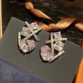 Princess Micro Pave Zircon Geometric Stud Earrings For Women, Irregular Line Style Jewelry view 1