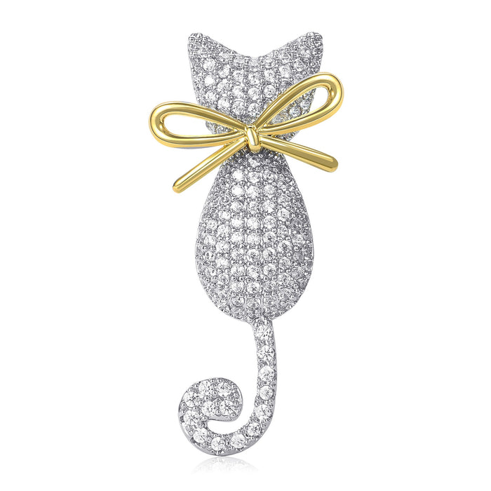 Alloy Rhinestone Bow Cat Brooch For Women's Clothing Accessories