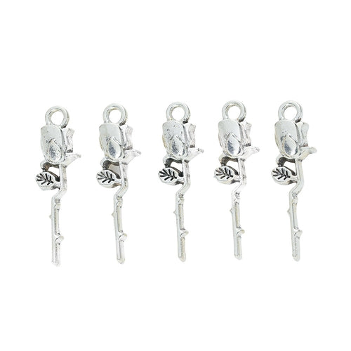 Antique Silver Zinc Alloy Rose Charm Pendant for DIY Necklace Bracelet Jewelry Making