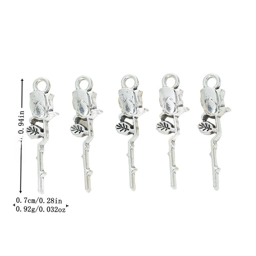 Antique Silver Zinc Alloy Rose Charm Pendant for DIY Necklace Bracelet Jewelry Making