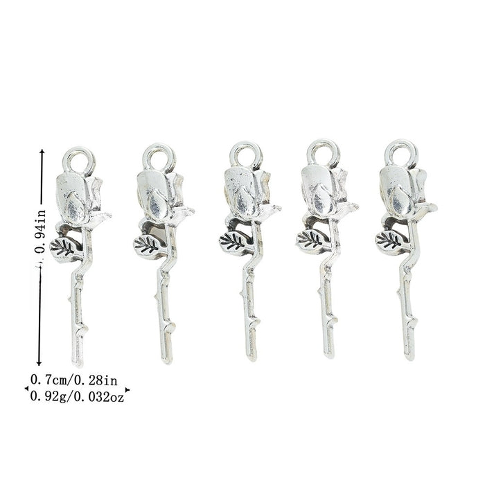 Antique Silver Zinc Alloy Rose Charm Pendant for DIY Necklace Bracelet Jewelry Making