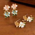 Light Luxury Alloy Flower And Leaf Oil Painting Style Stud Earrings For Women view 1