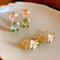 Light Luxury Alloy Flower And Leaf Oil Painting Style Stud Earrings For Women view 3