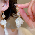 Vintage Floral Petal Faux Pearl Tassel Drop Earrings Fashion OL Light Luxury Ear Cuffs view 3