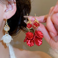 Vintage Floral Petal Faux Pearl Tassel Drop Earrings Fashion OL Light Luxury Ear Cuffs view 1
