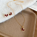 Gold Plated Copper Zircon Horse Stud Earrings And Necklace Jewelry Set For Women Light Luxury Style view 2