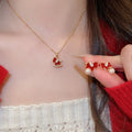 Gold Plated Copper Zircon Horse Stud Earrings And Necklace Jewelry Set For Women Light Luxury Style view 3