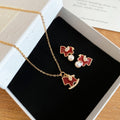 Gold Plated Copper Zircon Horse Stud Earrings And Necklace Jewelry Set For Women Light Luxury Style view 4