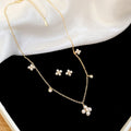 Gold Plated Zircon Flower Faux Pearl Stud Earrings Necklace Jewelry Set Old Money Light Luxury view 2