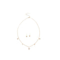 Gold Plated Zircon Flower Faux Pearl Stud Earrings Necklace Jewelry Set Old Money Light Luxury view 5