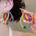 Light Luxury Stone Beaded Round Flower Stud Earrings With Silver Posts Retro Ethnic Geometric Jewelry view 3