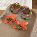 Light Luxury Stone Beaded Round Flower Stud Earrings With Silver Posts Retro Ethnic Geometric Jewelry view 4