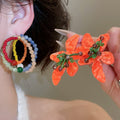 Light Luxury Stone Beaded Round Flower Stud Earrings With Silver Posts Retro Ethnic Geometric Jewelry view 1
