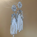 Light Luxury Rhinestone Flower Faux Pearl Tassel Drop Earrings With Silver Needle Studs view 2