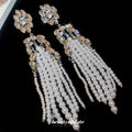 Light Luxury Rhinestone Flower Faux Pearl Tassel Drop Earrings With Silver Needle Studs view 4