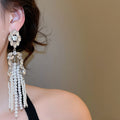 Light Luxury Rhinestone Flower Faux Pearl Tassel Drop Earrings With Silver Needle Studs view 3