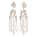 Light Luxury Rhinestone Flower Faux Pearl Tassel Drop Earrings With Silver Needle Studs view 5