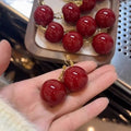 Red Resin Round Geometric Earrings For Women, Vintage Old Money Light Luxury Winter Style view 2