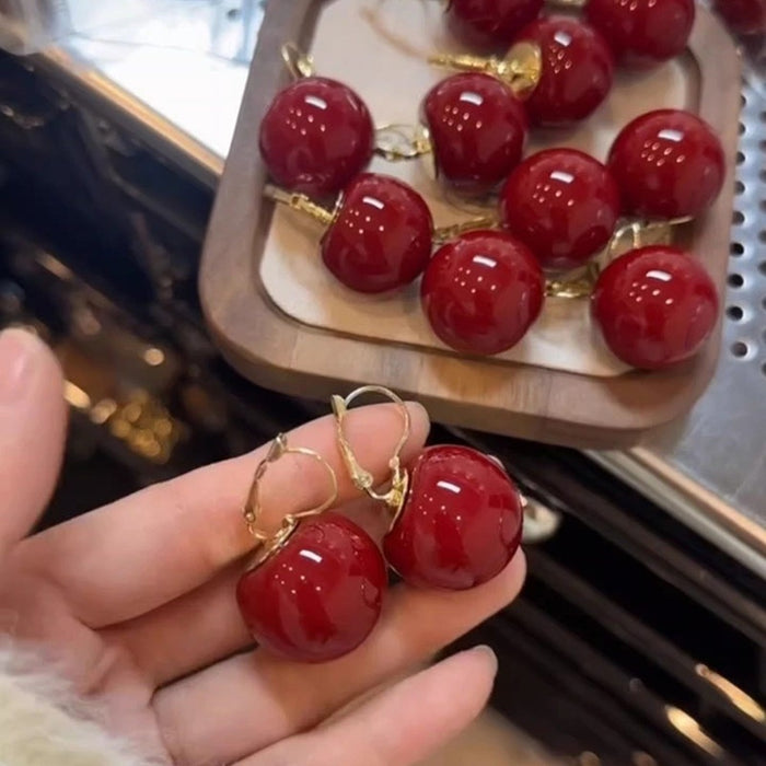 Red Resin Round Geometric Earrings For Women, Vintage Old Money Light Luxury Winter Style