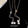 Minimalist Zircon Round Faux Pearl Sweater Necklace Light Luxury Geometric Pendant For Women view 4