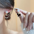 Vintage Red Enamel Rocking Horse Pearl Stud Dangle With Gold Alloy Rhinestone Charm Earrings view 1