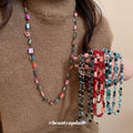 Ethnic Bohemian Artificial Crystal Shell Beaded Layered Sweater Necklace With Irregular Geometric Choker Design view 1