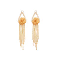 Gold Plated Copper Zircon Flower Tassel Drop Earrings With Silver Posts Old Money Style view 5