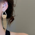Gold Plated Copper Zircon Flower Tassel Drop Earrings With Silver Posts Old Money Style view 3