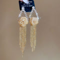 Gold Plated Copper Zircon Flower Tassel Drop Earrings With Silver Posts Old Money Style view 4