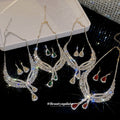 Iron Rhinestone Teardrop Tassel Stud Earrings Necklace Jewelry Set For Women Light Luxury Court Style view 1