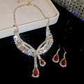 Iron Rhinestone Teardrop Tassel Stud Earrings Necklace Jewelry Set For Women Light Luxury Court Style view 3
