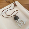 New Chinese Ethnic Faux Pearl Round Geometric Tassel Sweater Necklace For Women view 4