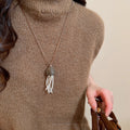 New Chinese Ethnic Faux Pearl Round Geometric Tassel Sweater Necklace For Women view 3