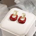 Vintage Luxury Red Acrylic Hoop Drop Alloy Geometric Statement Earrings view 3