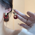 Vintage Luxury Red Acrylic Hoop Drop Alloy Geometric Statement Earrings view 1
