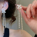 Gold Plated Copper Zircon Flower Tassel Drop Earrings With Silver Pins Light Luxury Women's Jewelry view 1