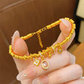 24K Sand Gold Plated Copper Oval Flower Bangle French Vintage Light Luxury Bracelet view 3