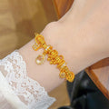 24K Sand Gold Plated Copper Oval Flower Bangle French Vintage Light Luxury Bracelet view 2