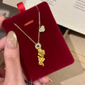 24K Gold Plated Copper Koi Fish Zircon Coin Necklace, New Chinese Retro Luxury Collarbone Chain view 3