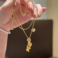24K Gold Plated Copper Koi Fish Zircon Coin Necklace, New Chinese Retro Luxury Collarbone Chain view 1