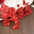 Bridal Red Fabric Flower Faux Pearl Stud Earrings With Silver Pins Vintage Sweet Statement Jewelry view 2