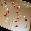 Light Luxury Faux Pearl Crystal Beaded Layered Sweater Necklace, Vintage Geometric Round Design view 4